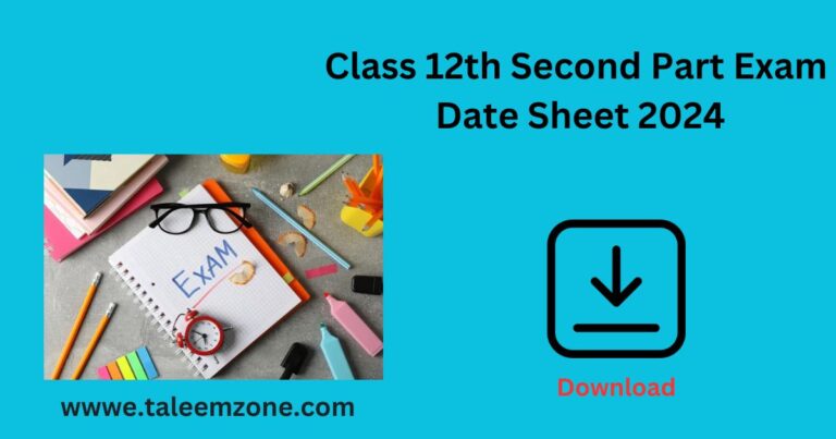 Punjab Board Class 12th Second Part Exam Date Sheet 2024